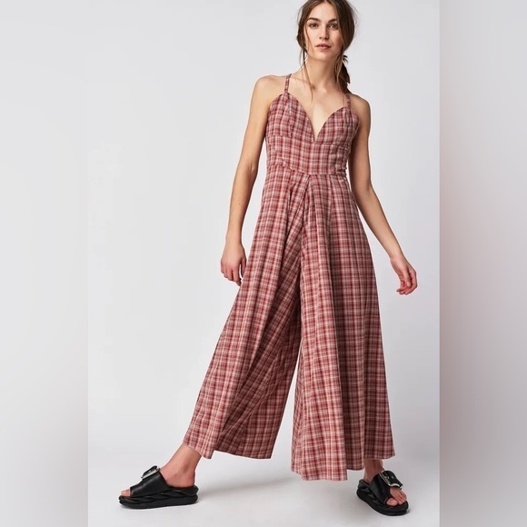Free People Kaia Plaid Jumpsuit - Picture 1 of 11